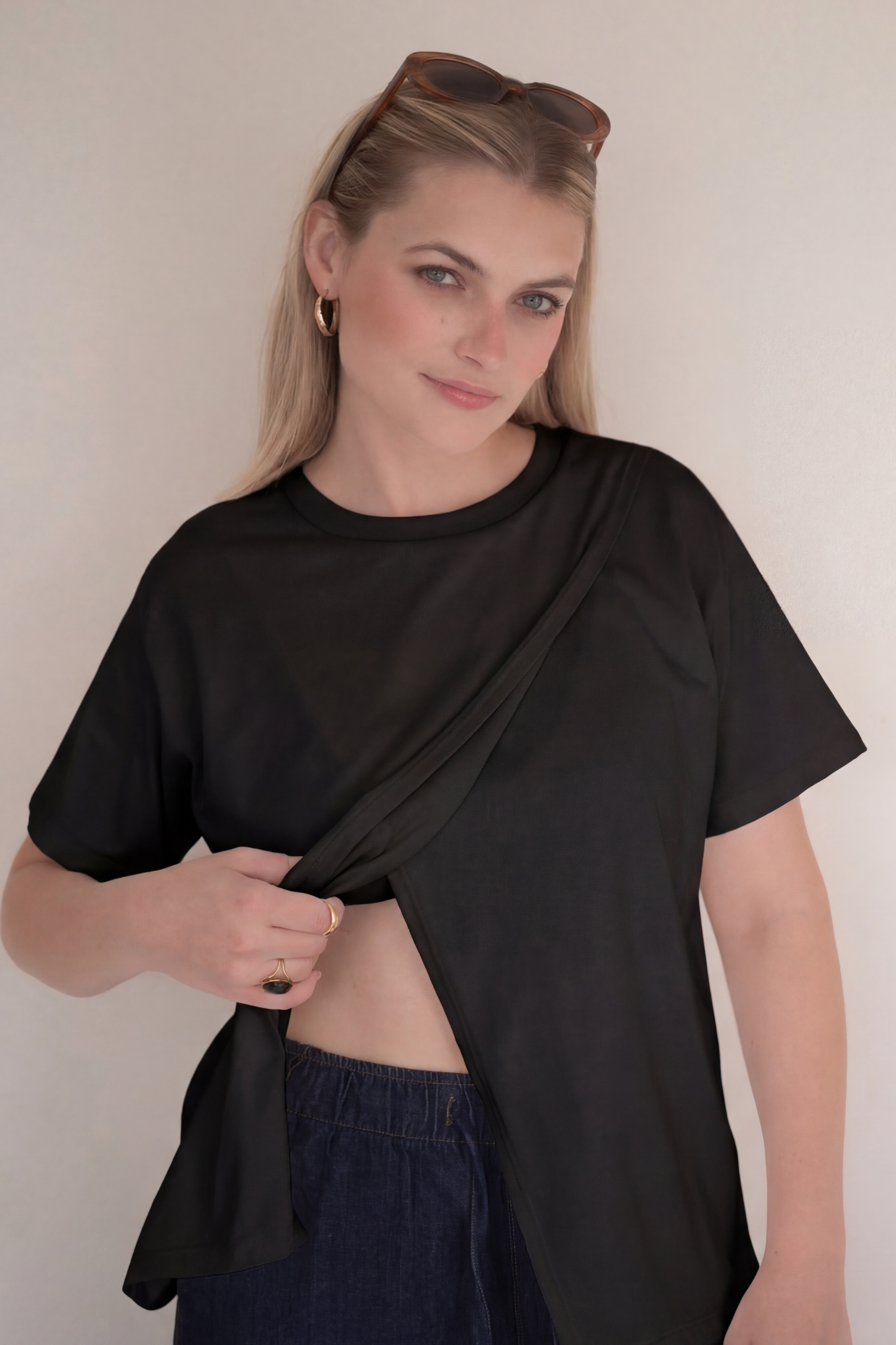 POLO DE ALGODÓN EMBARAZO & LACTANCIA VERA - NEGRO