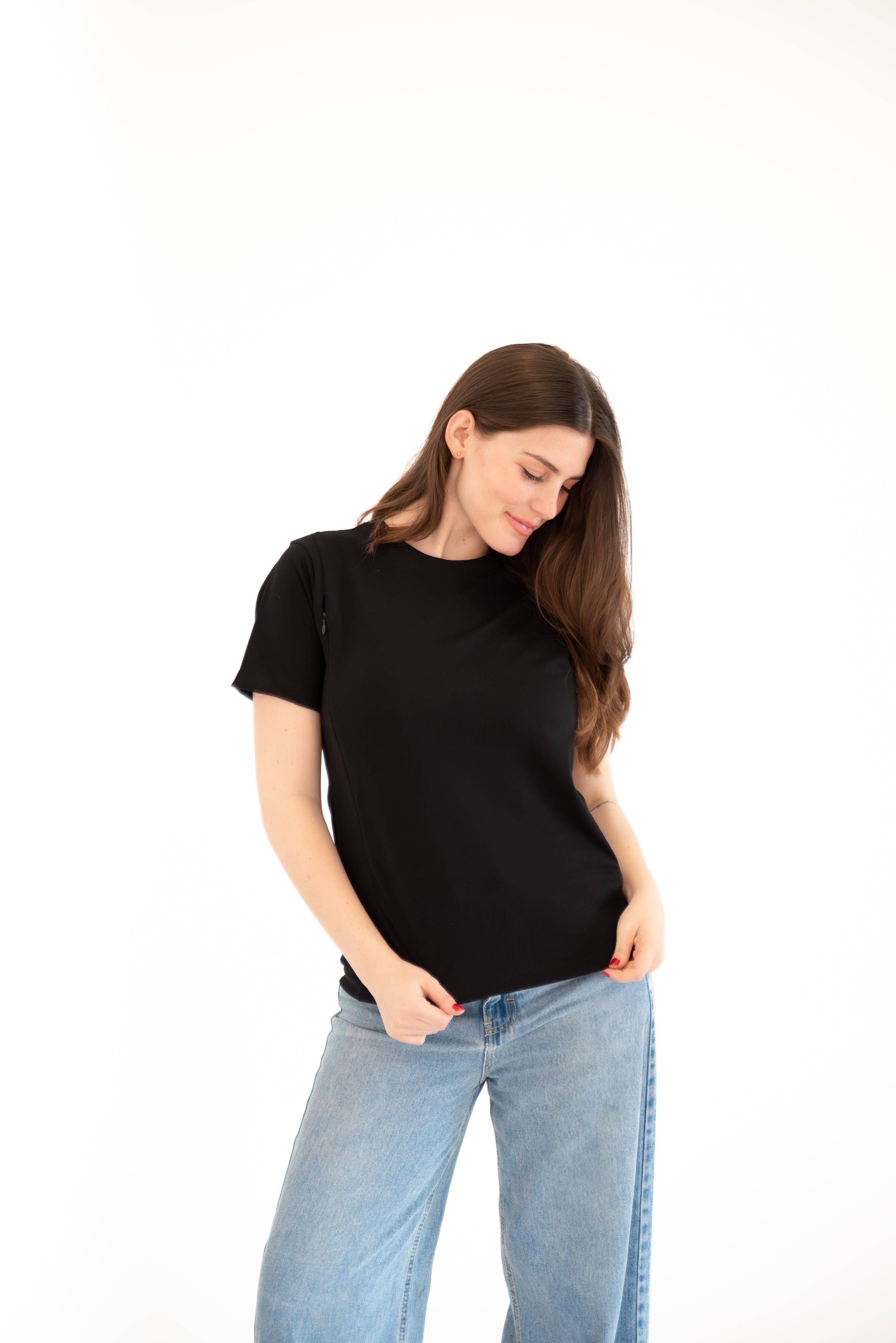 POLO DE ALGODÓN EMBARAZO & LACTANCIA ALBA - NEGRO