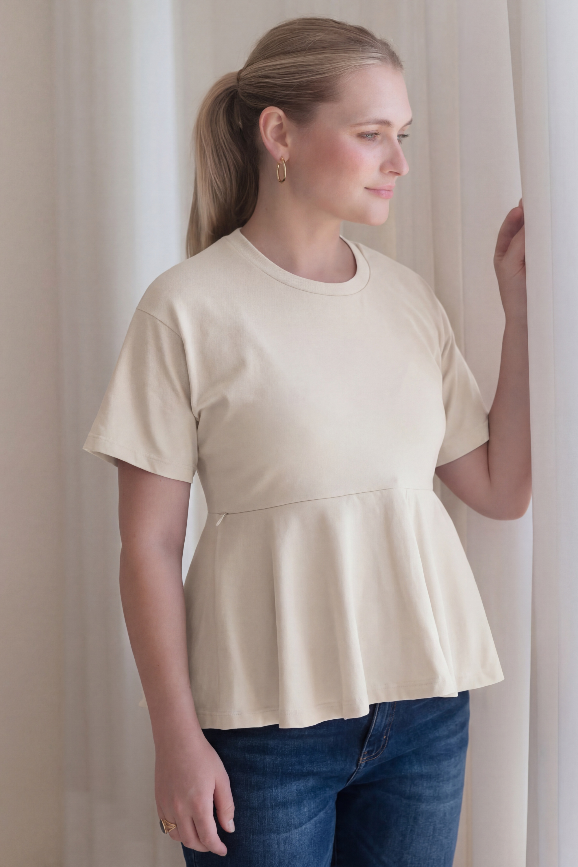 POLO DE ALGODÓN EMBARAZO & LACTANCIA NOELLE - CREMA