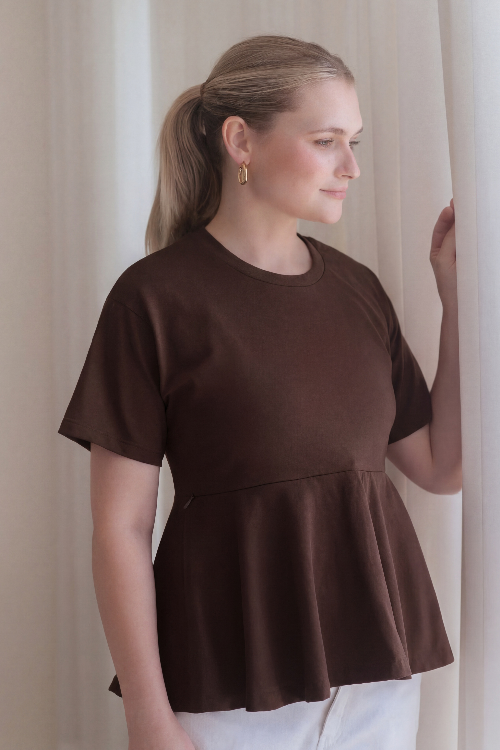 POLO DE ALGODÓN EMBARAZO & LACTANCIA NOELLE - CHOCOLATE