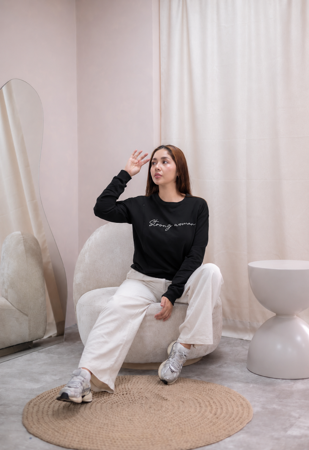 POLERA DE ALGODÓN EMBARAZO & LACTANCIA STRONG WOMAN - NEGRO