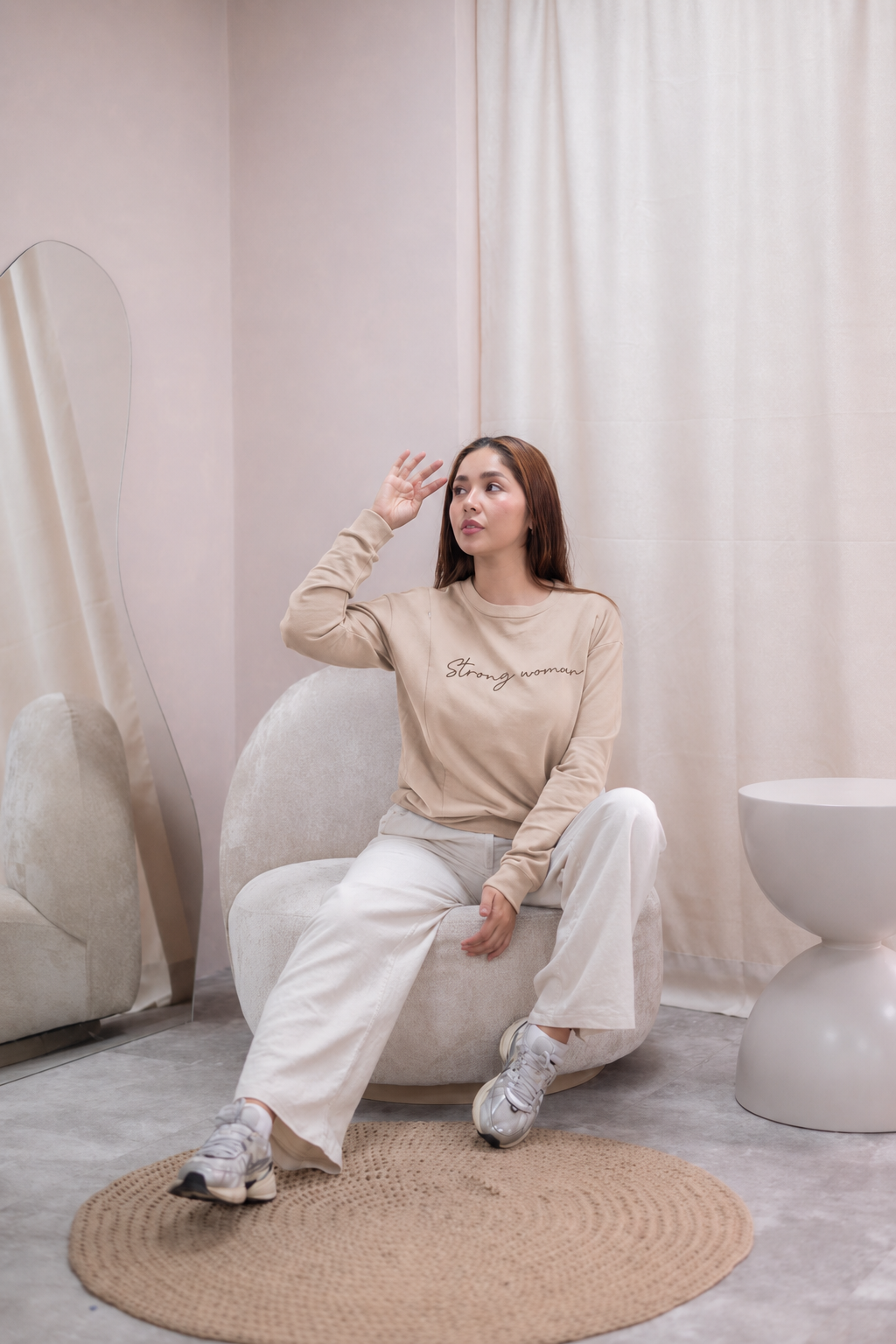 POLERA DE ALGODÓN EMBARAZO & LACTANCIA STRONG WOMAN - BEIGE