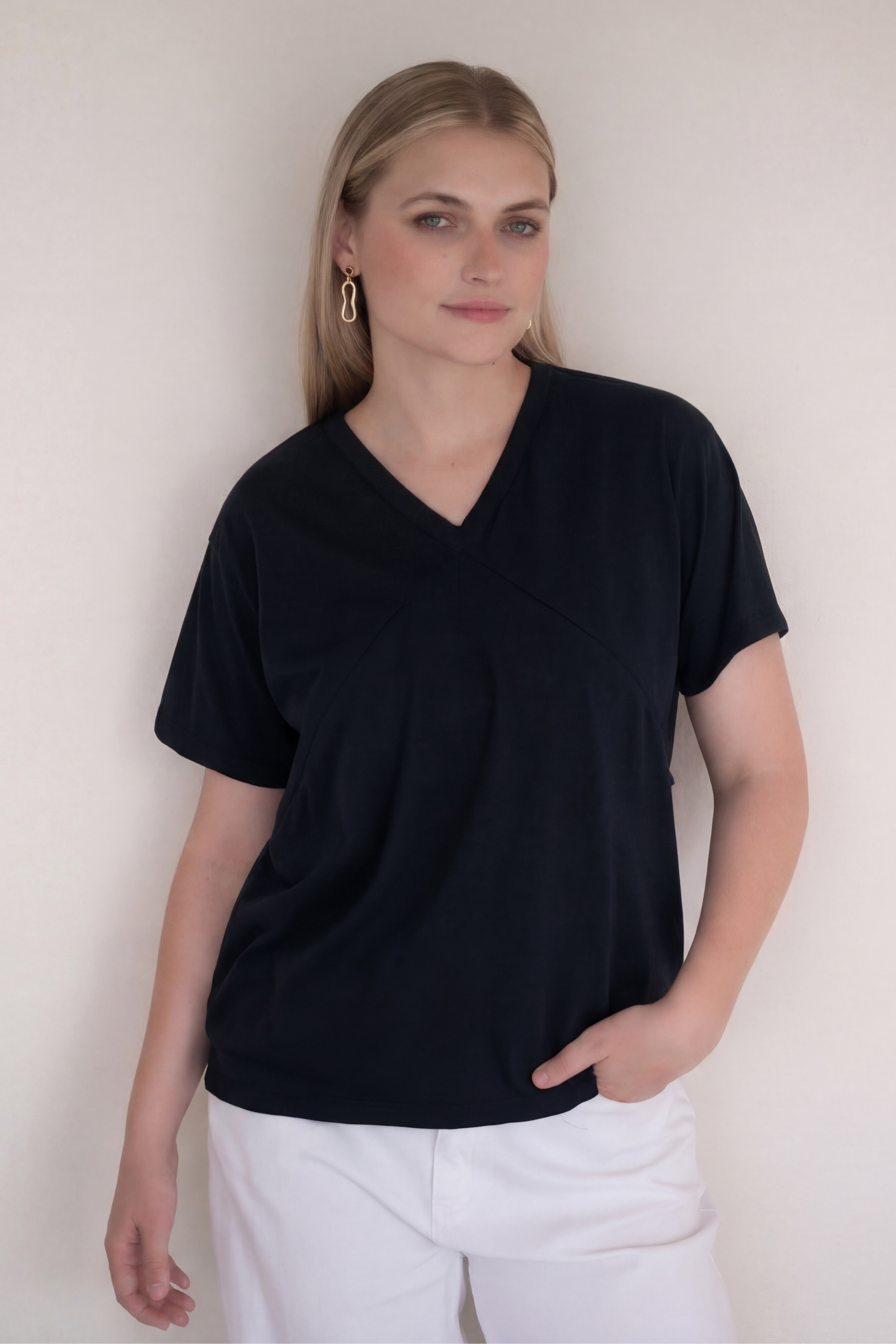 POLO DE ALGODÓN EMBARAZO & LACTANCIA AURORA  - NEGRO