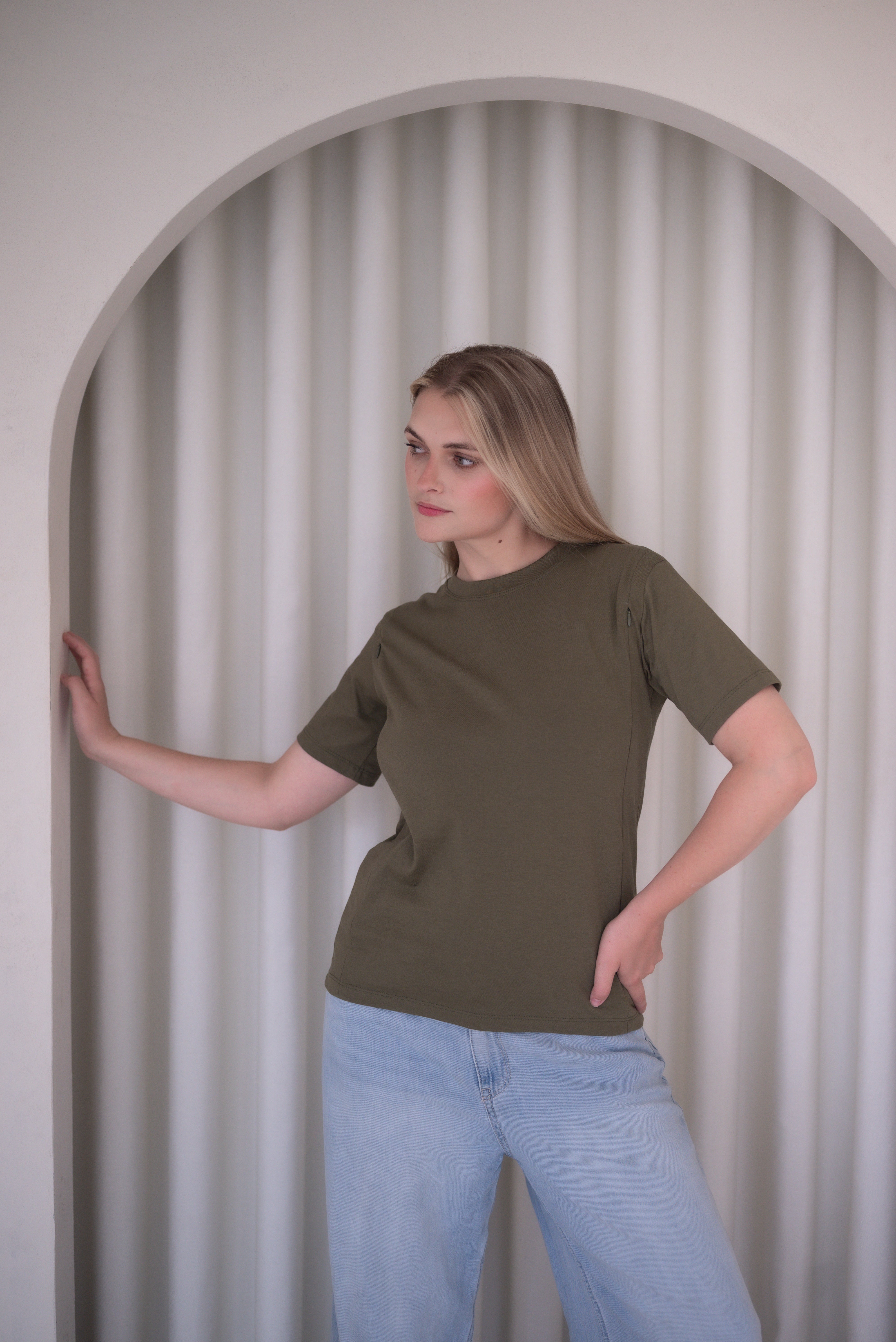 POLO DE ALGODÓN EMBARAZO & LACTANCIA ALBA - VERDE MILITAR