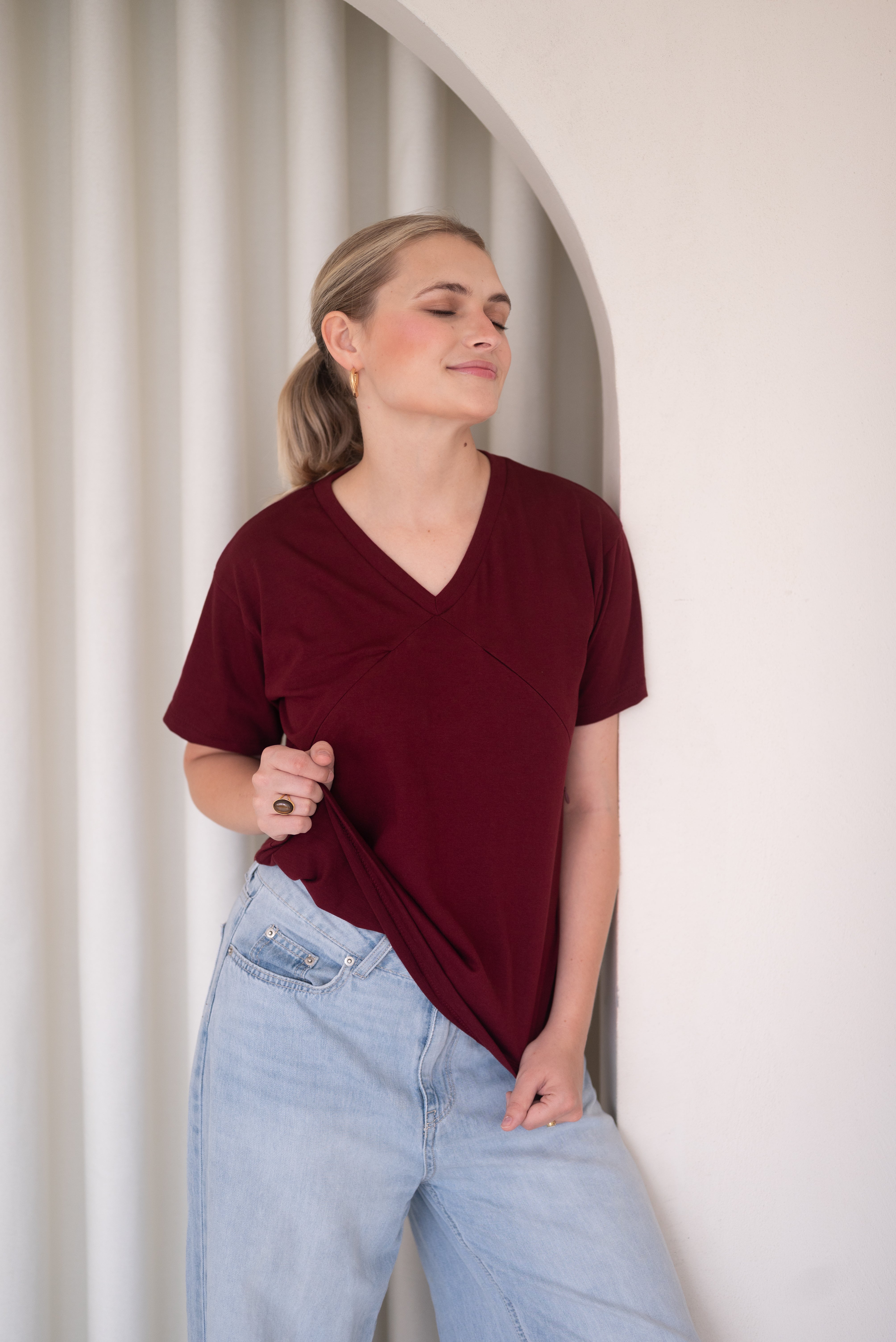 POLO DE ALGODÓN EMBARAZO & LACTANCIA AURORA - VINO